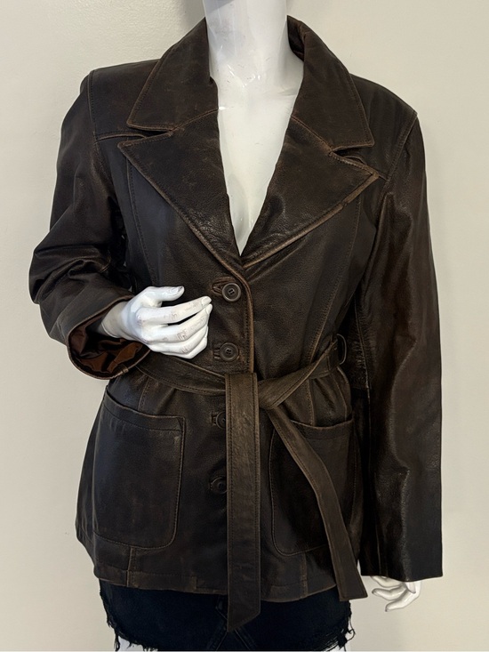 Wilson Jackets & Blazers - Vintage Wilson’s Leather Dark Brown Distressed Look Leather Belted Jacket
